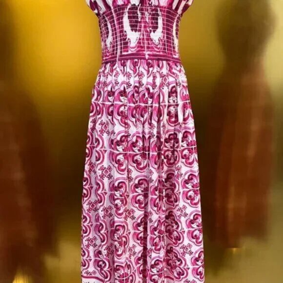 DOLCE&GABBANA Maiolica pleated printed cotton-poplin gown - Picture 4 of 8